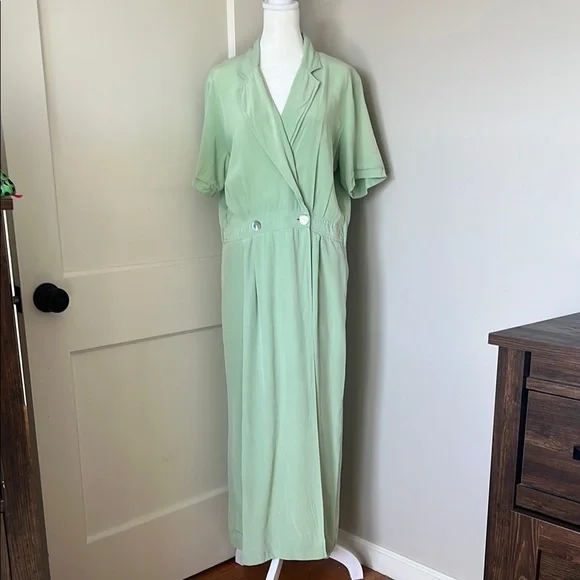 VINTAGE ROBBIE BEE pistachio Mint sage Green silk drop waist Dress 10 minimal - Picture 11 of 14
